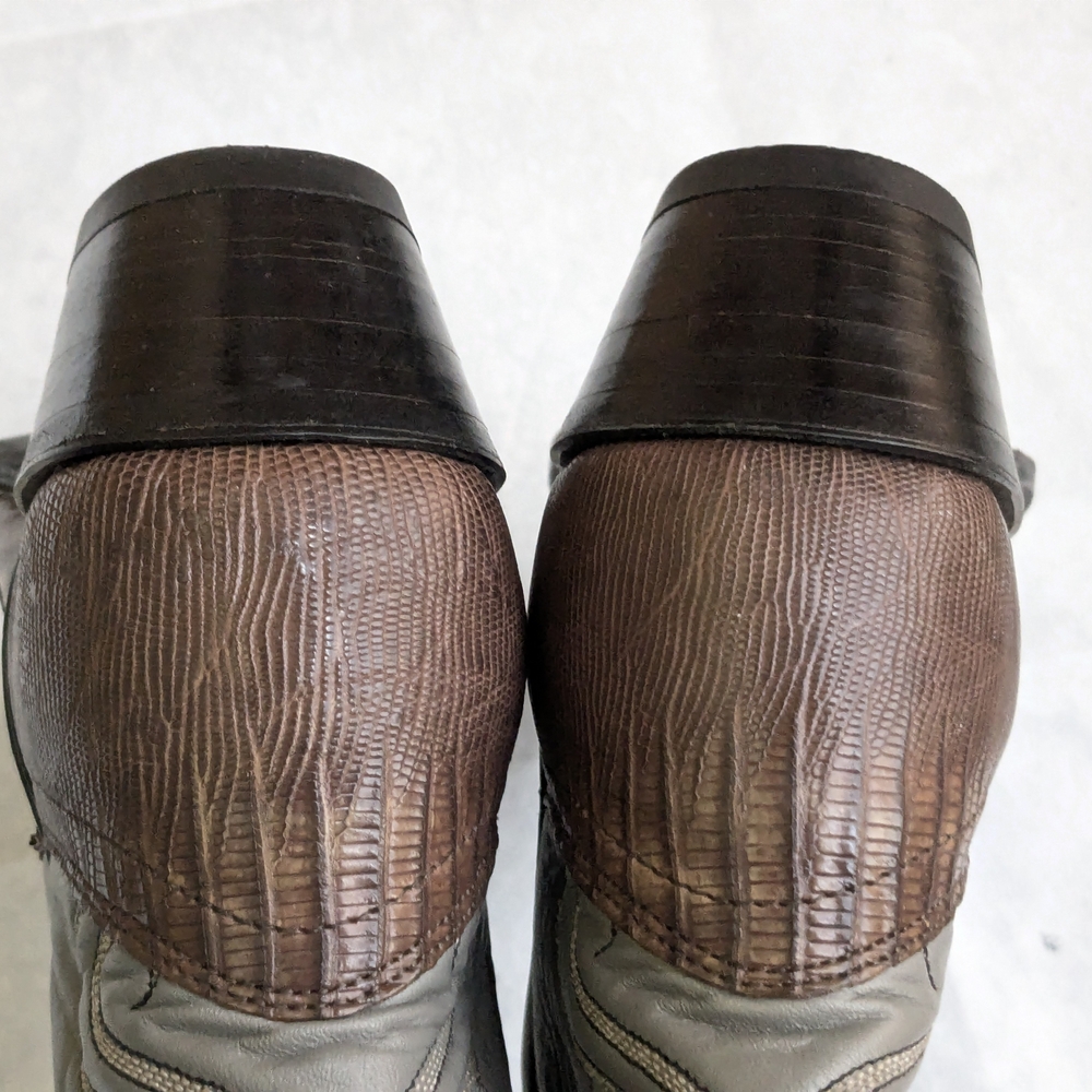 Dan Post Cowboy Boots Olive Green Lizard Leather Gray Men 8.5 - Picture 14 of 16